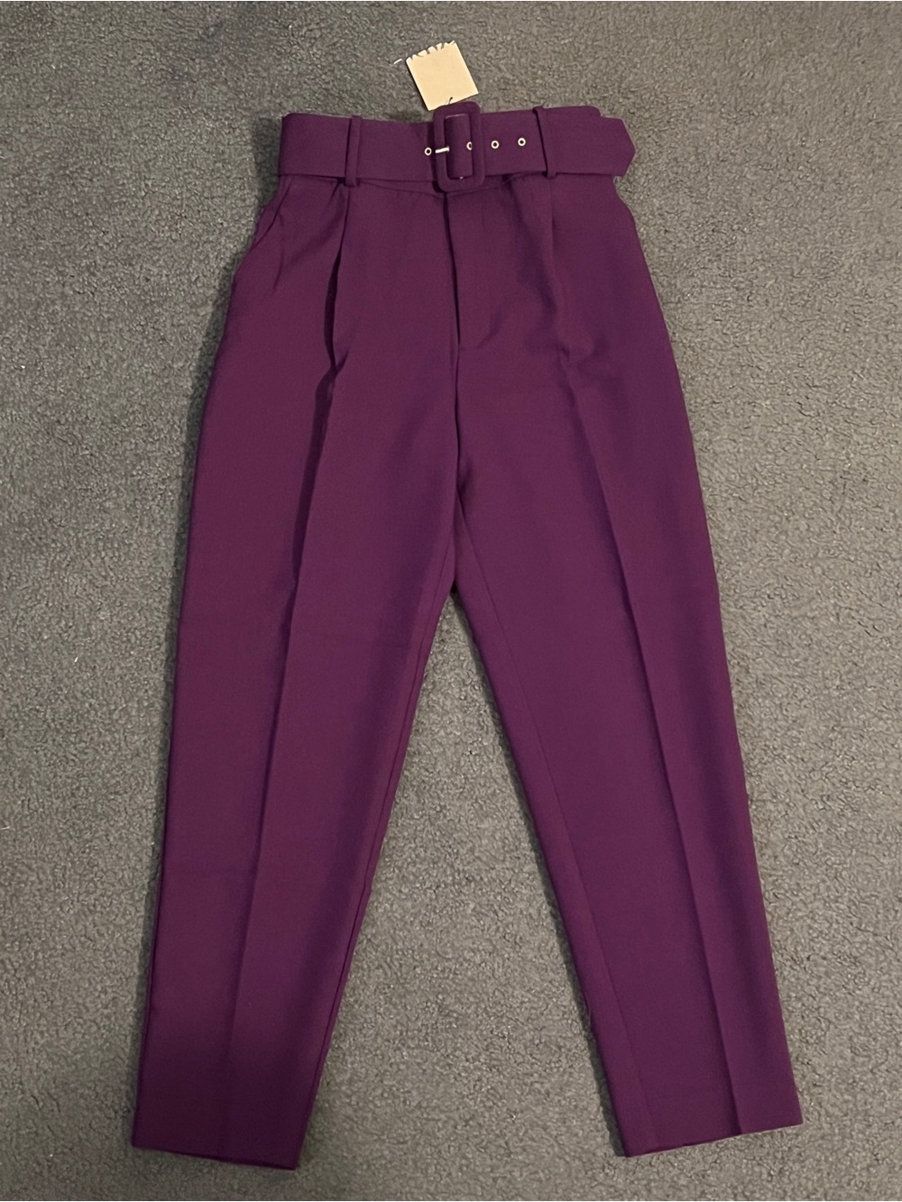 Zara Belted High-Waist Purple Tapered Pants